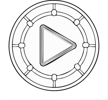 Simple circular play button, black and white graphic, play symbol, triangle shape, minimalist design, basic icon, audio visual media vector