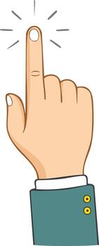 dibujos animados mano ilustración utilizando índice dedo gesto indicando un hacer clic acción, prensado botón con Saco mangas vector