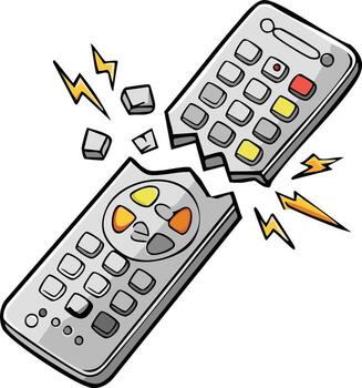 Cartoon Illustration of a Broken Remote Control with Cracks and Lightning, Indicating Anger vector