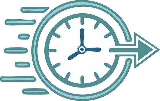 Clock with arrow and motion lines symbolizing speed and time management vector