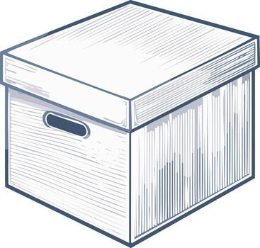 Illustration of closed cardboard storage box with lid and handle hole for moving or archiving vector