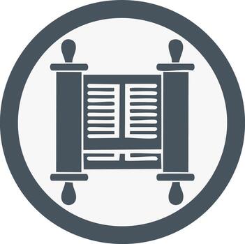 Stylized icon of an ancient Torah scroll or sacred scripture symbol in a dark circular frame vector