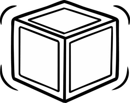 Shaking cube icon hand-drawn doodle. Black line art of a vibrating block showing movement vector