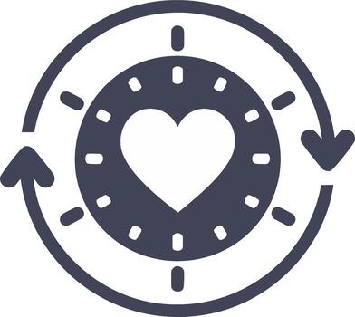 corazón símbolo dentro reloj con flechas giratorio hora icono vector