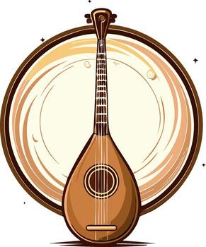 Illustration of a traditional stringed instrument in a circular design vector