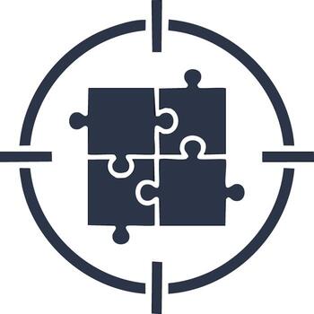 rompecabezas piezas dentro un focalización alcance representando estrategia y atención en soluciones vector