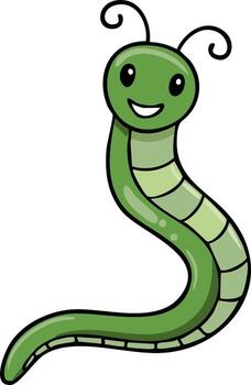 Adorable friendly smiling green segmented caterpillar or worm cartoon character vector