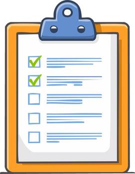 Cartoon clipboard with a checklist showing tasks completed and pending vector
