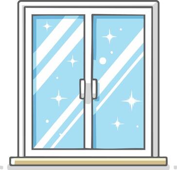 Sparkling Glass Windows of a Closed Door in a White Window Frame in Cartoon Style vector