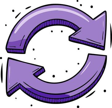 Purple circular arrows in a repeating cycle with doodle style dots and lines vector