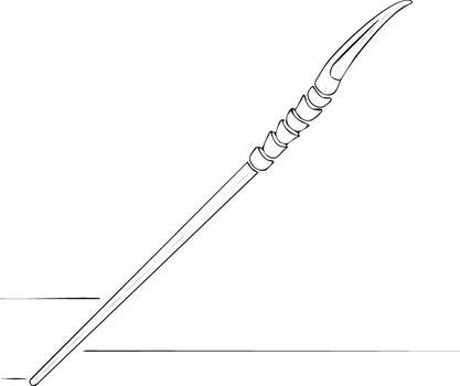 Fantasy staff weapon outline with curved pointed tip and segmented shaft vector