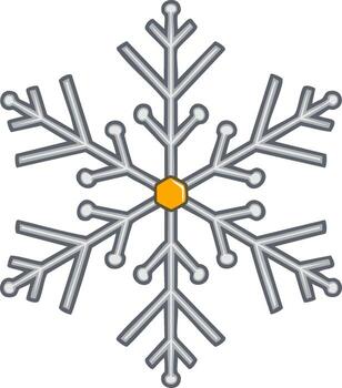 Modern minimalist snowflake icon with six branches and a striking orange hexagonal center for winter holiday design vector