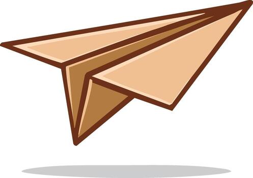 Brown paper airplane floating with shadow for transport, delivery, or business message concept vector