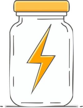 conceptual ilustración de un relámpago tornillo dentro un vaso tarro representando almacenado energía y poder vector