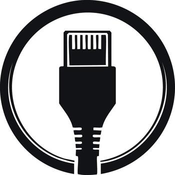 Black Cable Connector Icon Inside Circle Frame Symbolizes Network Connection vector