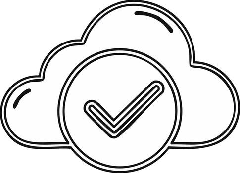 Cloud Computing Checked Outline Storage Server and Verification Approval Success Symbol vector