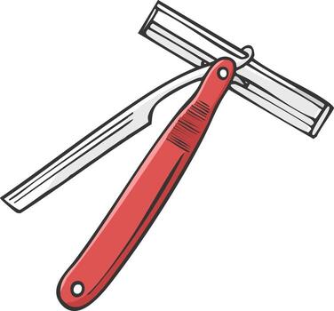 A razor with a red handle and a blade vector