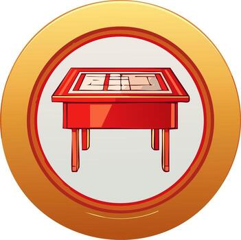 Red Game Table with Grid on Golden Coin Cartoon Illustration of Mahjong Table Design vector