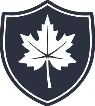 Maple Leaf Symbol inside Shield Shape Design Isolated on White Background vector