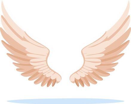 Stylized Angel Wings Splayed Open With Soft Peach Feathers and Subtle Shadow vector