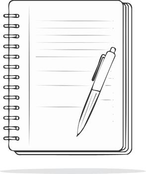 minimalista ilustración de un espiral cuaderno con forrado paginas y un bolígrafo, Perfecto para notas y ideas vector