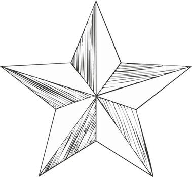 Hand-drawn five-pointed star illustration with sketchy shading in some segments vector