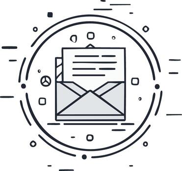 moderno línea Arte ilustración de un abierto sobre y letra simbolizando digital comunicación y redes vector