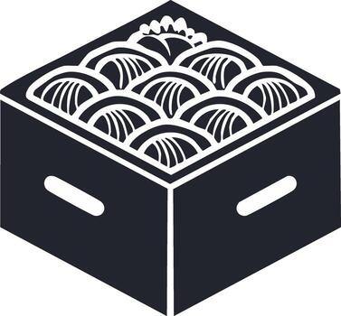 Illustration of Black Lacquerware Container with Wave Pattern and Handle vector