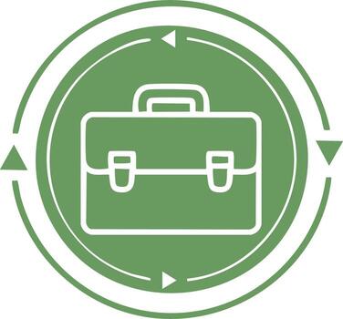 Green briefcase icon with cyclical arrows representing business workflow and career development vector