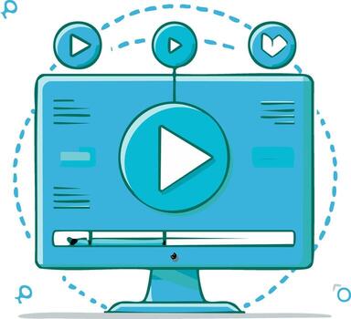 Cartoon of computer monitor with play buttons and progress bar vector