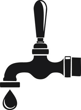 Single black faucet with a drop of water falling from the spout vector