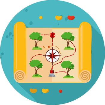 Treasure Map Illustration with Compass and Trees on a Scroll Design vector