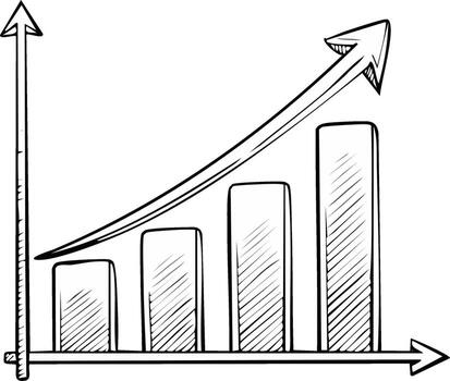 Hand-drawn sketch of a business growth chart with an arrow pointing up vector