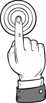 Close up of a hand pressing a finger onto a circular target with concentric rings vector