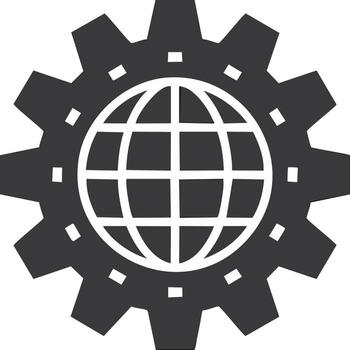en todo el mundo engranaje y globo icono simbolizando global ajustes internacional tecnología y sistema interconexión vector