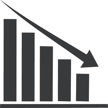 Bar chart with descending arrow showing a significant decrease in data or performance vector