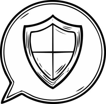 Shield message icon in doodle style with circular speech bubble outline vector