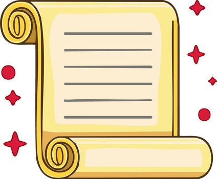 Animated Yellow Scroll with Lined Paper and Decorative Stars vector