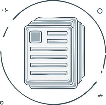 Hand drawn stack of documents inside a circle with doodles vector