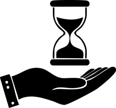 Hourglass floating over an open hand, a conceptual icon for time, deadlines, and patience vector