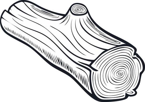 Stylized black and white drawing of a textured tree trunk section with visible rings vector