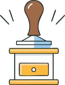 Cartoon Stamp Icon with Wooden Handle and Drawer for Document Authentication vector