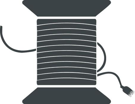Dark gray spool of thread with a starting end and a frayed end of thread on a white background vector