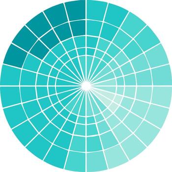 Circular abstract design featuring a teal and turquoise color gradient grid pattern vector