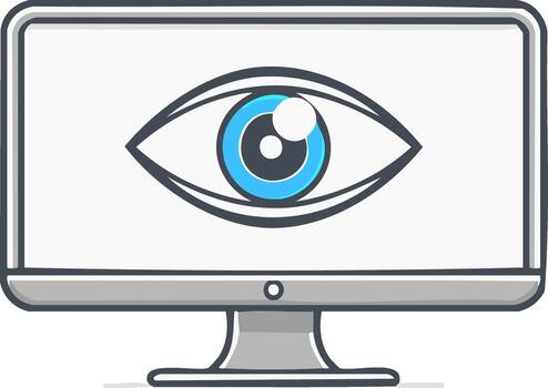 Computer Screen Displaying a Single Eye Illustration for Visual Data Surveillance Security vector