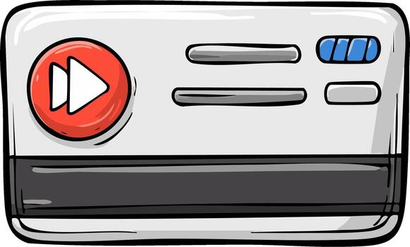 Cartoon media player with red fast forward button and blue indicators simple doodle style graphic vector