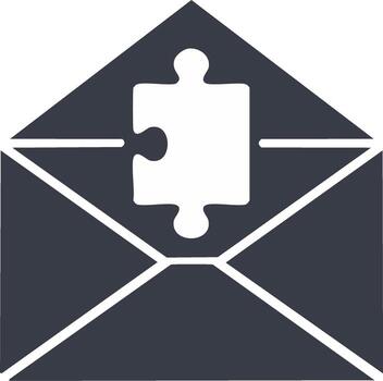 Open mail envelope containing a jigsaw puzzle piece representing solution vector