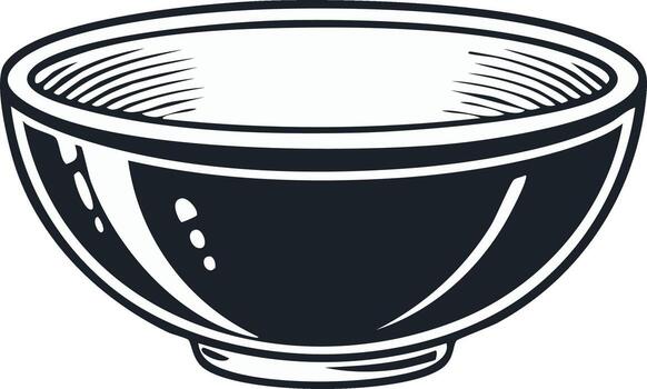 Simple dark bowl with curved rim and horizontal lines inside vector