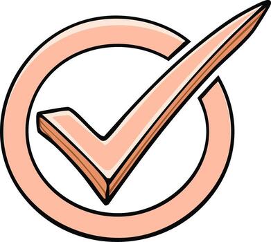 Approved check mark symbol illustration in peach color inside a circle for choices and confirmation vector