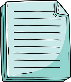 Hand-drawn illustration of a stack of lined paper, with a bent corner vector